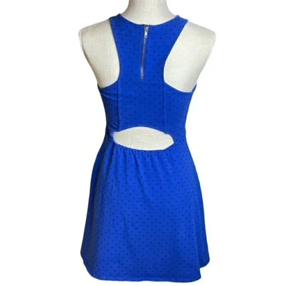 AMERICAN EAGLE Sleeveless Blue Polka Dot Back Cut-Out Dress - Size XS - Picture 2 of 5